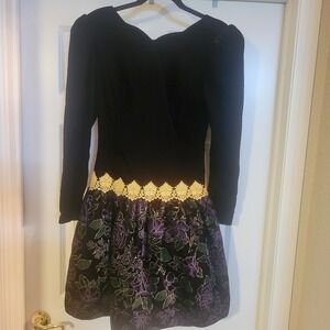 Scott McClintock Vintage 80s Black  Purple Velvet Floral Backless Party Dress 8